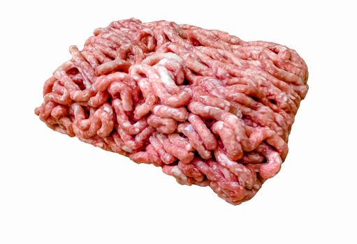 Minced meat from lamb or beef lies on a white background, isolated.