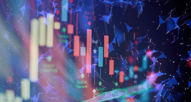 Abstract glowing forex chart interface wallpaper. Investment, trade, stock