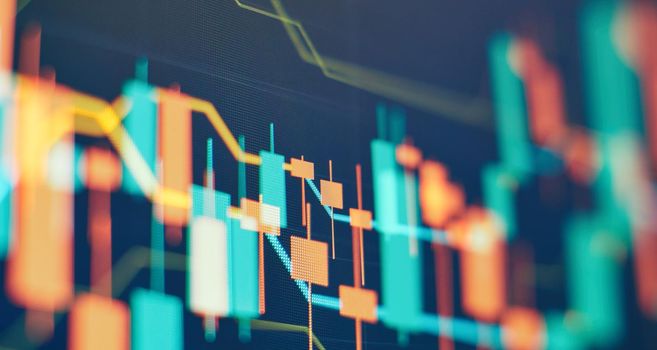 Stock market or forex trading graph and candlestick chart suitable for financial investment concept.