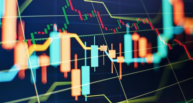 Stock market or forex trading graph and candlestick chart suitable for financial investment concept.