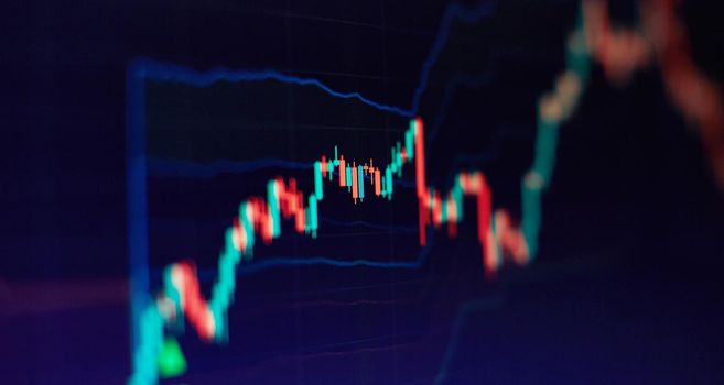 Financial diagram with candlestick chart used in market analysis for variation report of share price