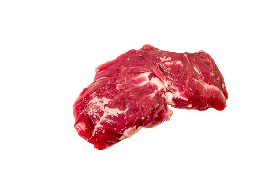 "Spider steak" or "bifteck araignée" of marbled beef on white background.