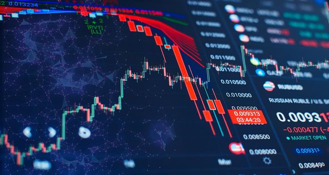 Financial statistics, stock exchange prices summarized in candle stick chart.