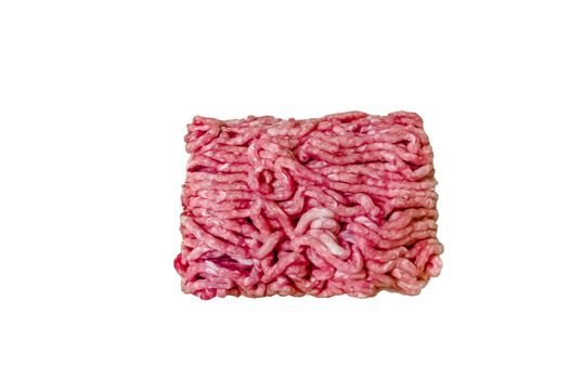 Minced meat from lamb or beef lies on a white background, isolated.