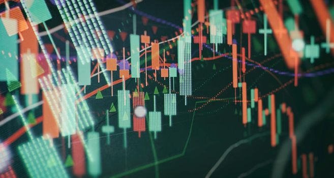 The Forex graph chart on the digital screen.Sustainable portfolio management, long term wealth management with risk diversification concept.