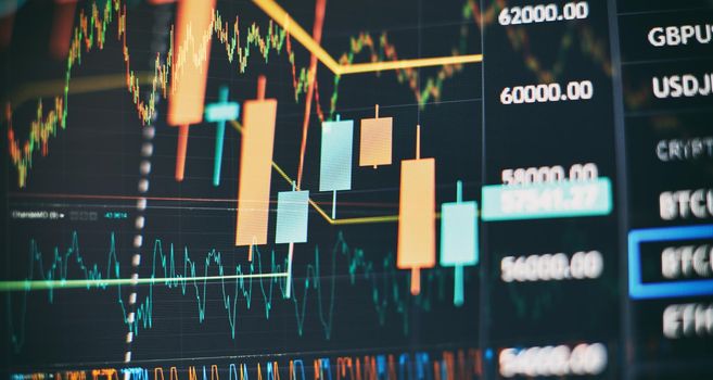 Stock market or forex trading graph and candlestick chart suitable for financial investment concept.