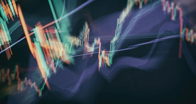 Abstract glowing forex chart interface wallpaper. Investment, trade, stock, finance and analysis concept.