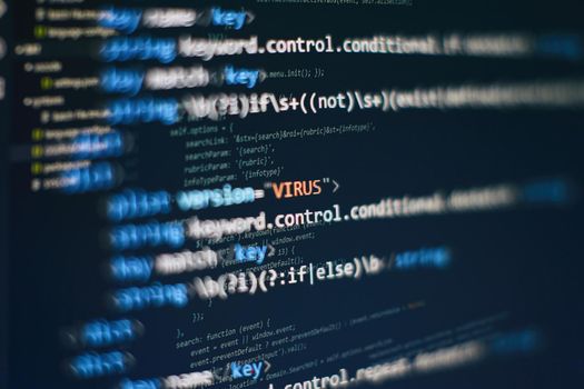 Software developer programming code. Abstract computer script code. Programming code screen of software developer.
