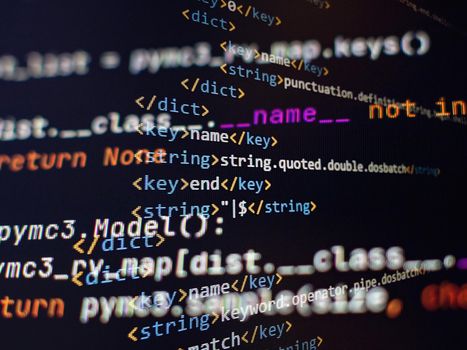 Software developer programming code. Abstract computer script coding. Programming code screen of software developer.