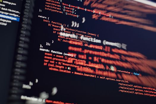 IT business. Python code computer screen. Mobile application design Concept.