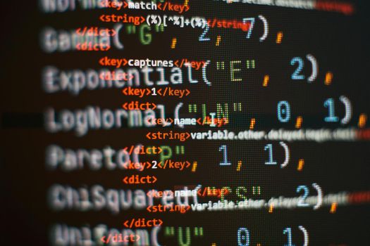 Programming code screen of software developer. Software Programming Work Time.