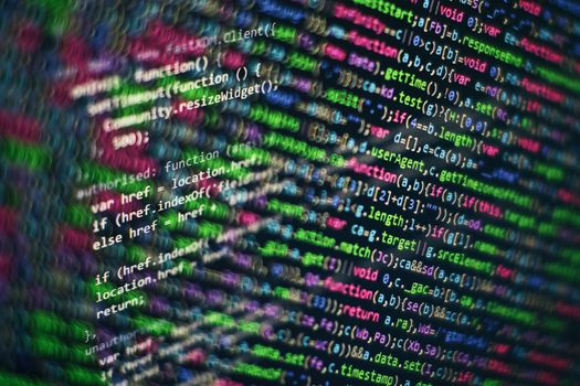 Programming code screen of software developer. Software Programming Work Time.