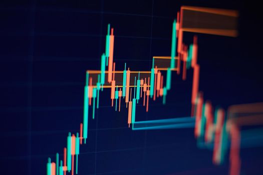 Market Analyze. Bar graphs, Diagrams, financial figures. Abstract glowing forex chart interface wallpaper. Investment, trade, stock, finance