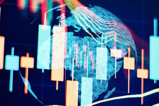 Volume analysis for professional technical analysis on the monitor of a computer. Fundamental and technical analysis concept.
