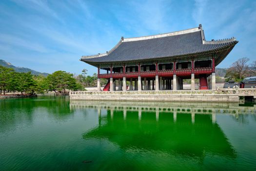 Korean traditional architecture - Gyeonghoeru Pavillion (Royal Banquet Hall) in Gyeongbokgung Palace tourist destianation, Seoul