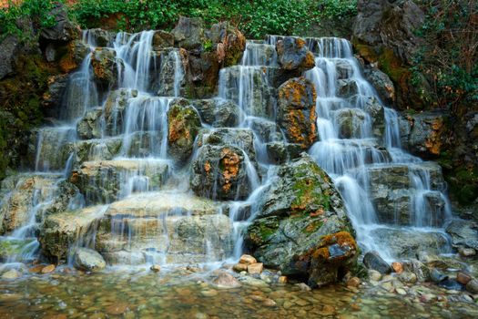 Small waterfall stream cascade. Seoul, South Korea