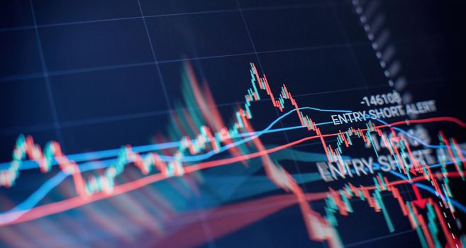 Stock market business graph chart on digital screen.Forex market, Gold market and Crude oil market .