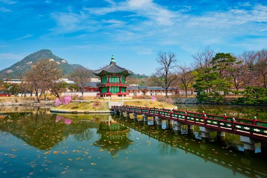 Hyangwonjeong Pavilion in Gyeongbokgung Palace, Seoul, South Korea