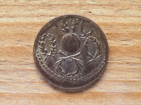 Ancient Roman denarius coin reverse side showing the four triumphs of Sulla circa 55 bC