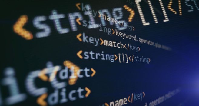 Software developer programming code. Abstract computer script coding. Programming code screen of software developer.