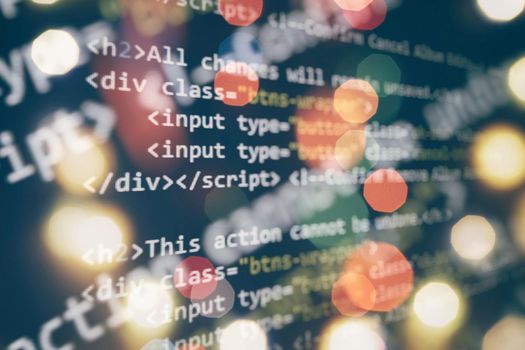 Monitor closeup of function source code. Abstract IT technology background. Software source code.