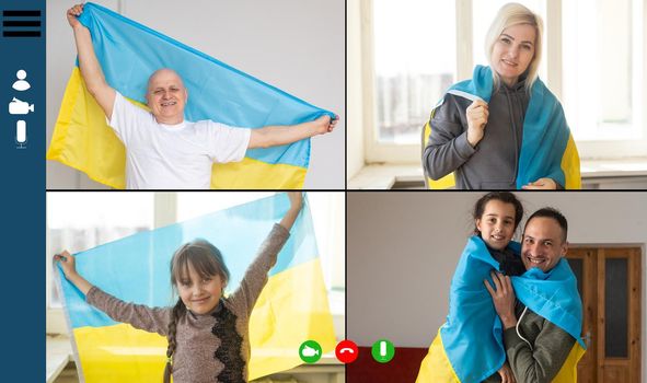 laptop near the ukraine flag. online conference.