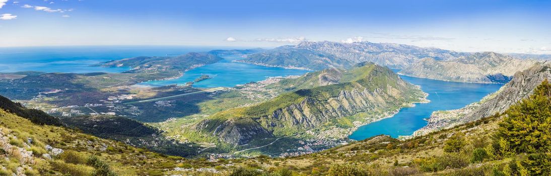 Montenegro. Bay of Kotor, Gulf of Kotor, Boka Kotorska and walled old city. Fortifications of Kotor is on UNESCO World Heritage List since 1979.