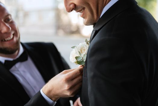 elegant bridal boutonniere made from natural fresh flowers