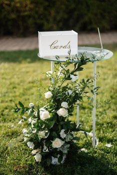 wedding ceremony area, arch chairs decor