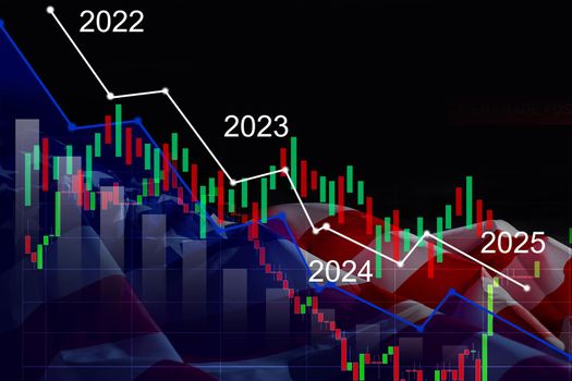 Stock Market Chart on Blue Background. share drop down