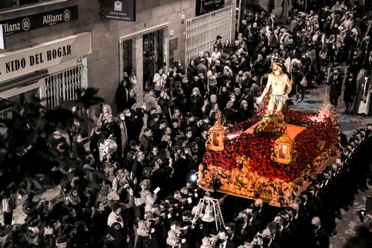 Elche, Spain- April 13, 2022: Procession of the Brotherhood Cristo del Perdon in Elche. Easter Parade.