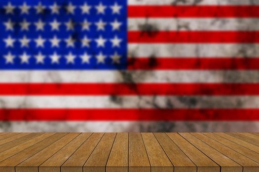 usa flag on backgrounds textures tabletop, wooden board.