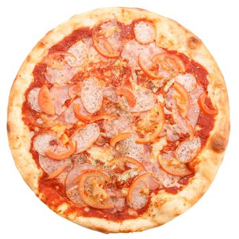 Classic Italian pizza with salami and paprika