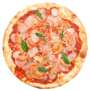 Classic Italian pizza with salami and paprika