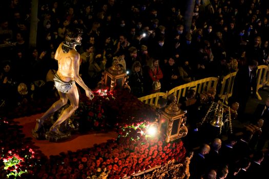 Elche, Spain- April 13, 2022: Procession of the Brotherhood Cristo del Perdon in Elche. Easter Parade.