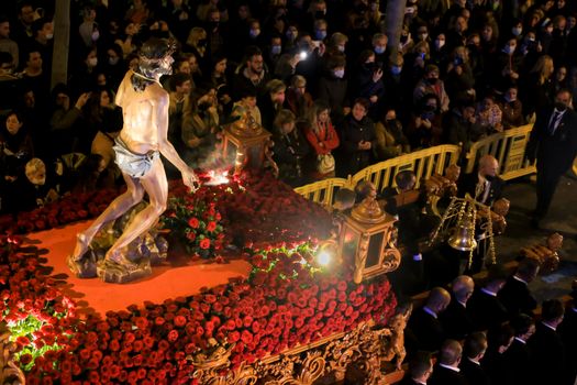 Elche, Spain- April 13, 2022: Procession of the Brotherhood Cristo del Perdon in Elche. Easter Parade.