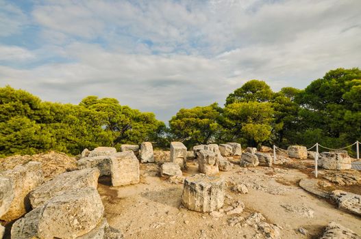 The ancient temple of Athena Aphaea, in Egina (Aegina) island, Argosaronic Gulf, Greece, Europe.