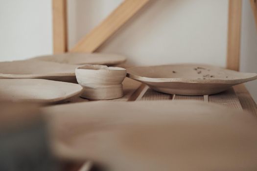 Handmade Crafted Clay Pot and Plate in Ceramic Studio