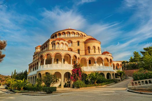 Saint Nektarios church on Aegina island in a summer day in Greece