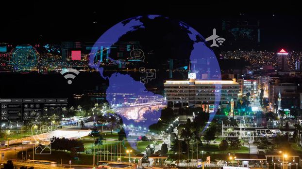 Global connection and the internet network modernization in smart city . Concept of future 5G wireless digital connecting and social media networking . High quality photo