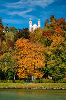 View of Kalvarienbergkirche chuch in Bad Tolz town in Bavaria, Germany