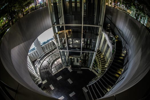 Structure of spiral stairs (Nishi Shinjuku). Shooting Location: Tokyo metropolitan area