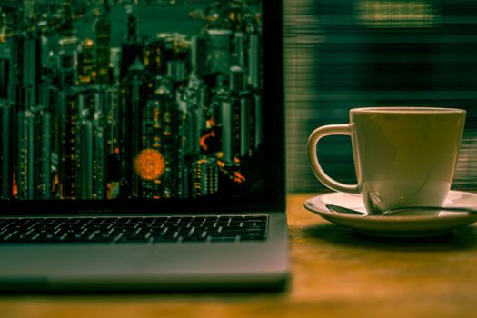 Image of PC work at cafe. Shooting Location: Yokohama-city kanagawa prefecture