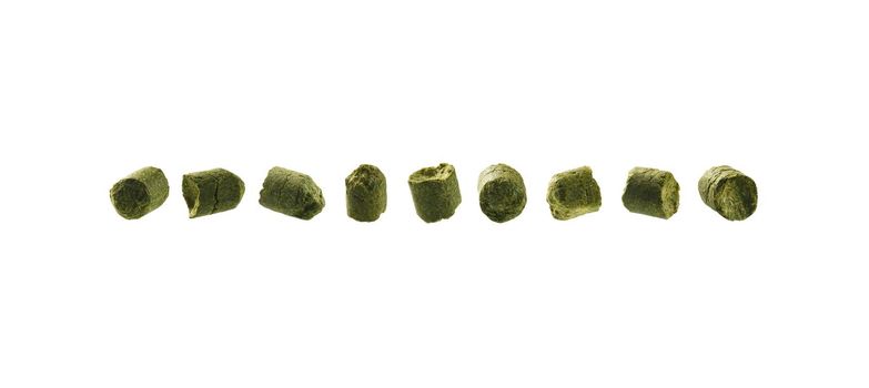 A set of green granulated hops. Isolated on a white background.