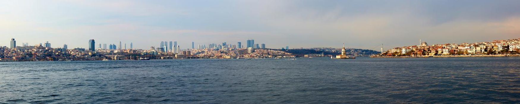 Sea view to Istanbul.Asian and Europe coasts. Ferry boat trip.
