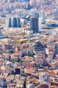 Istanbul, Turkey - April 3, 2017: View of the roofs of Istanbul. Retro style. Shooting through glass.