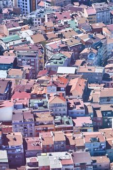 View of the roofs of Istanbul. Retro style. Shooting through glass