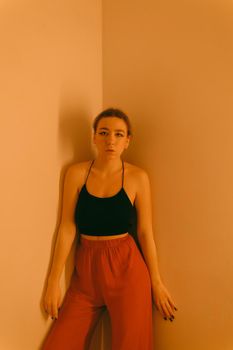 portrait of a young woman with spot light closeup