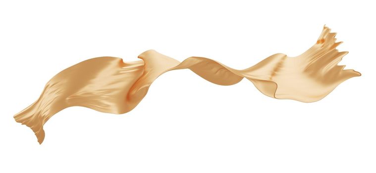 Gold fabric flying in the wind isolated on white background 3D render