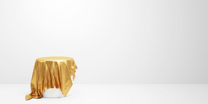 Podium and luxury gold cloth with copy space 3D render
